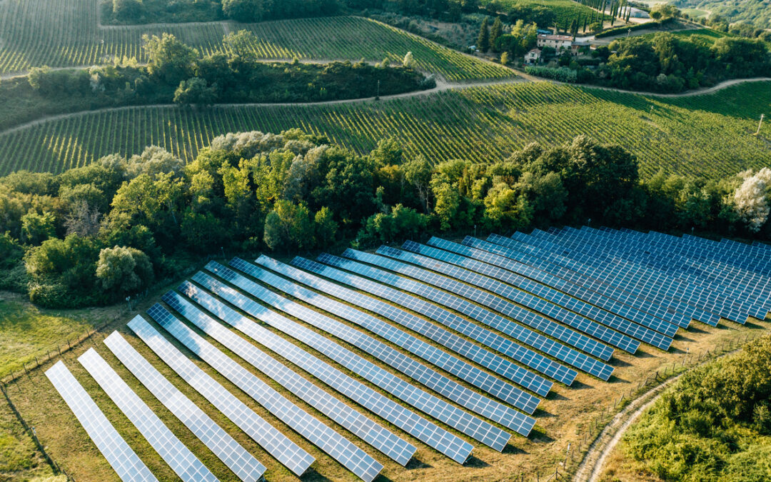 an aerial view of a large solar farm - Solar Financing Programs